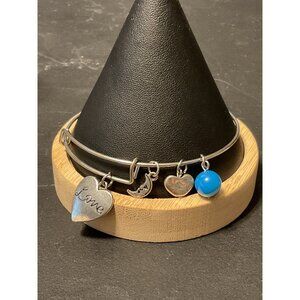 Silver Charm Bracelet With Heart Moon & Blue Bead Charms